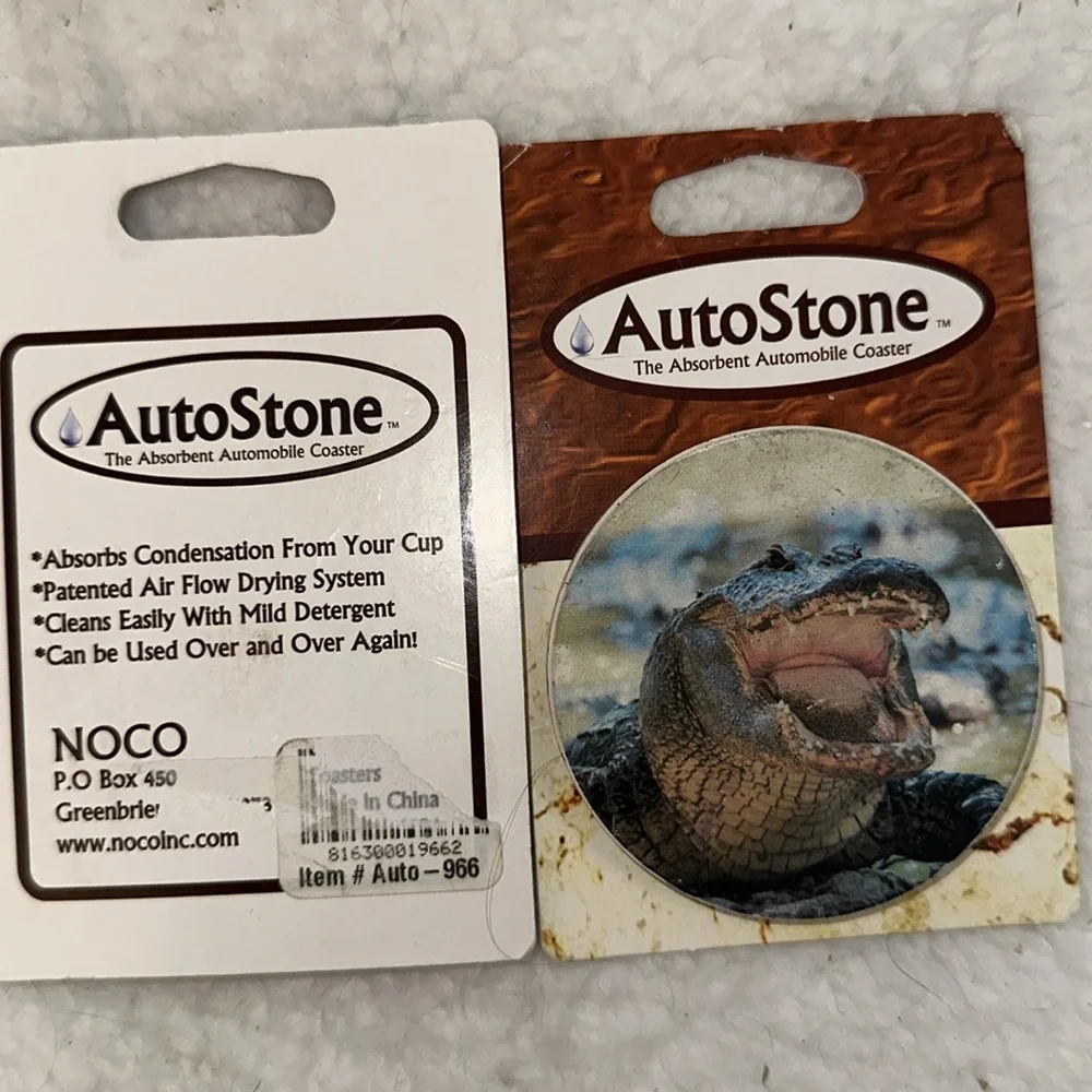 Set of 2 Alligator Gator Crocodile Ocean Beach Auto Stone Car Coasters Autostone